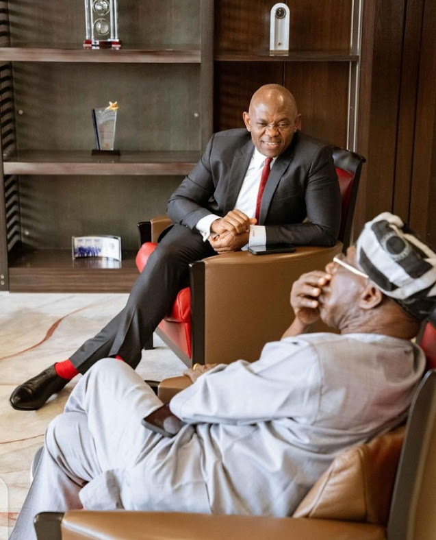 Former President Obasanjo Visits Serial Businessman Tony Elumelu..
