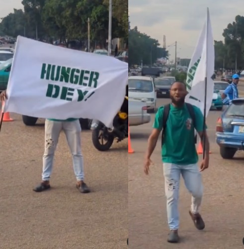 ‘Hungry dey, We must protest!- Nigerian man chants as he protests alone on the streets of Abuja