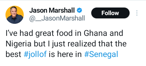 Iâve had great food in Ghana and Nigeria but the best Jollof rice is in Senegal – American entrepreneur says